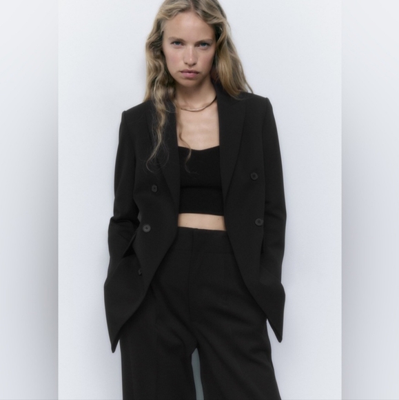 Zara Black Open Front Blazer With Buttons Large Academia - Picture 1 of 6
